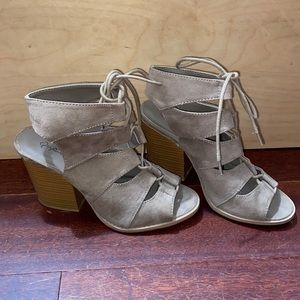 Suede grey cut out lace up block heels